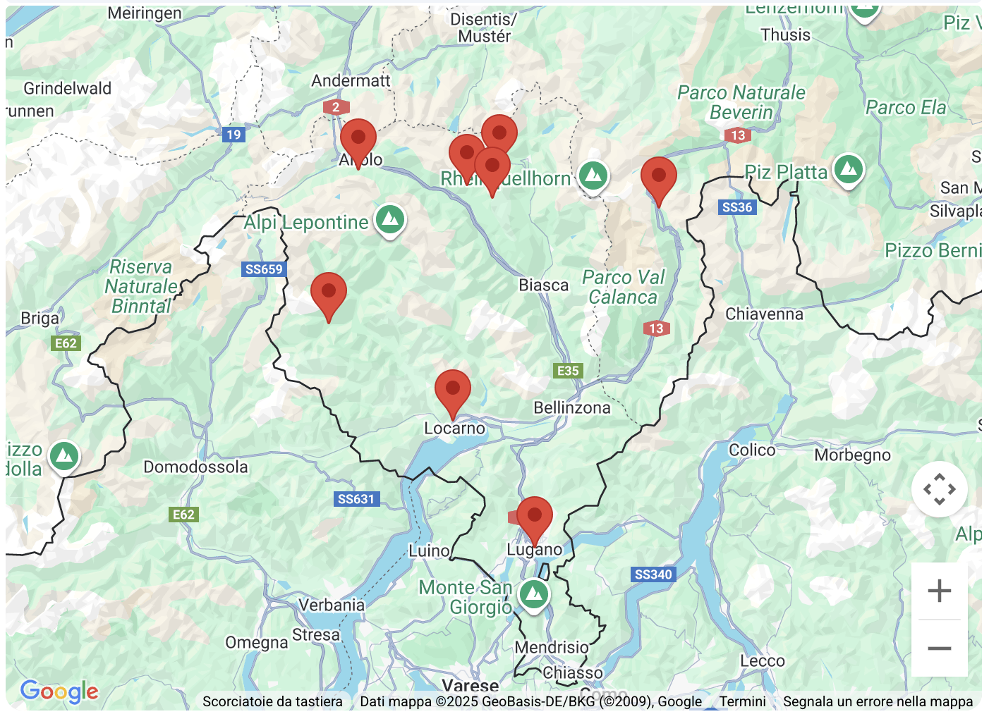 mappa localita sciistiche dove sciare vicino a lugano